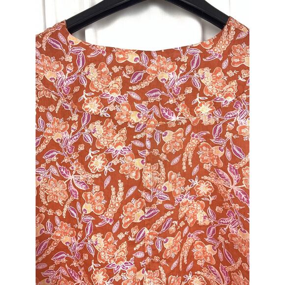 J.CREW Women’s Orange Floral Long Sleeve Ramie Tunic Top in Painted Block Size L - Picture 4 of 11